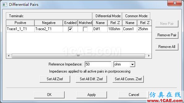 HFSS端口如何設置差分對(Differential Pairs)?HFSS分析案例圖片5